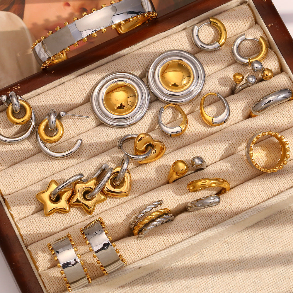 Pendientes de aro geométricos de acero inoxidable chapados en oro de 18 quilates estilo OL para mujer