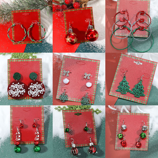 Pendientes de Navidad geométricos estilo Ins para mujer con esmalte de copo de nieve, reno y cascabel.