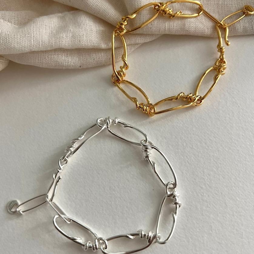 Bracciale da donna placcato in argento sterling S925, minimalista a forma di stella
