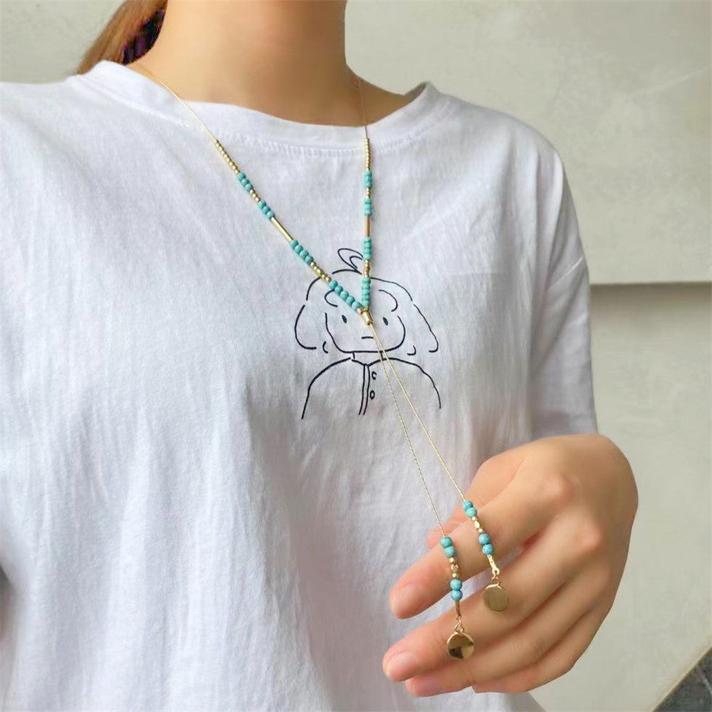 Bohemian Geometric Faux Turquoise Plated Alloy Multi-Layer Snake Chain Necklace for Women