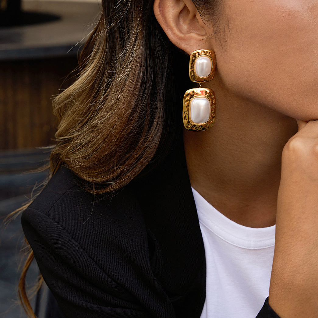 Orecchini da donna di lusso geometrici a rombo in acciaio al titanio con placcatura in oro PVD sottovuoto