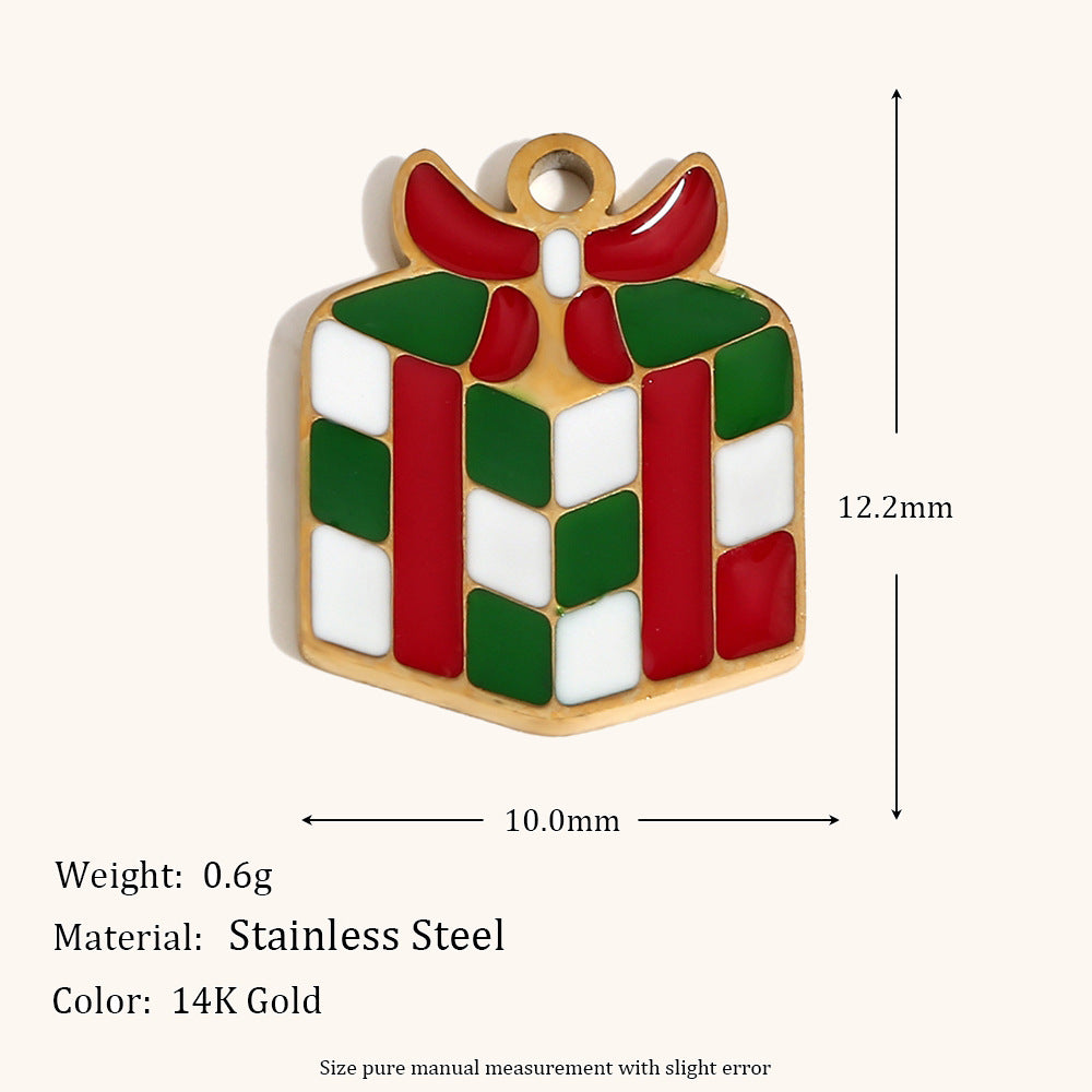 Colgante de acero inoxidable con forma de corazón y temática navideña, chapado en oro de 14 quilates, con diseño de reno, muñeco de nieve y calcetín para mujer