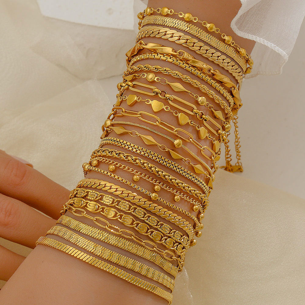 Set di bracciali multistrato minimalisti in acciaio inossidabile con placcatura sottovuoto, da indossare tutti i giorni