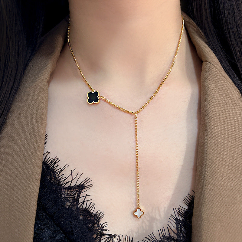 Sweet Gold Plated Plant Titanium Steel Necklace with Tassel for Unisex