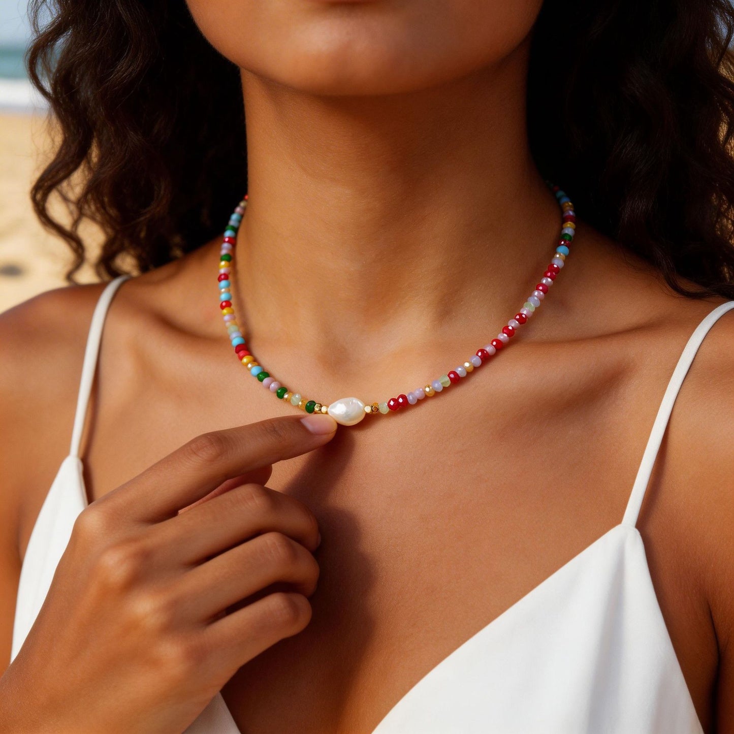 Geometric Heart Stainless Steel Necklace with Pearl and Floral Elements