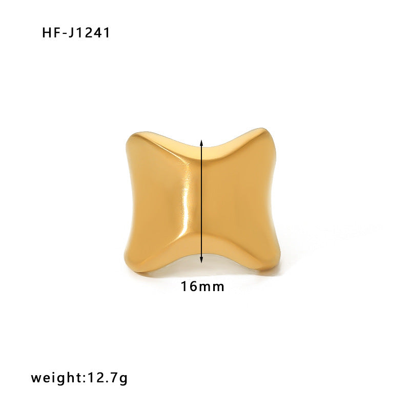 Minimalist Irregular Geometric Titanium Steel Ring with Gold Plating for Women
