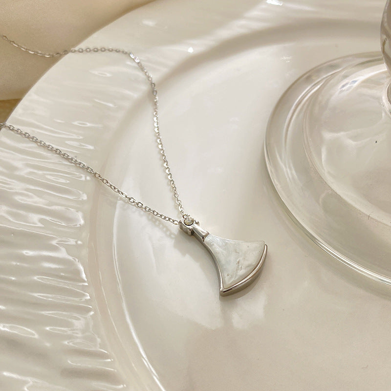 Elegant Minimalist Geometric Gold Plated Titanium Steel Shell Inlay Dress Necklace for Unisex