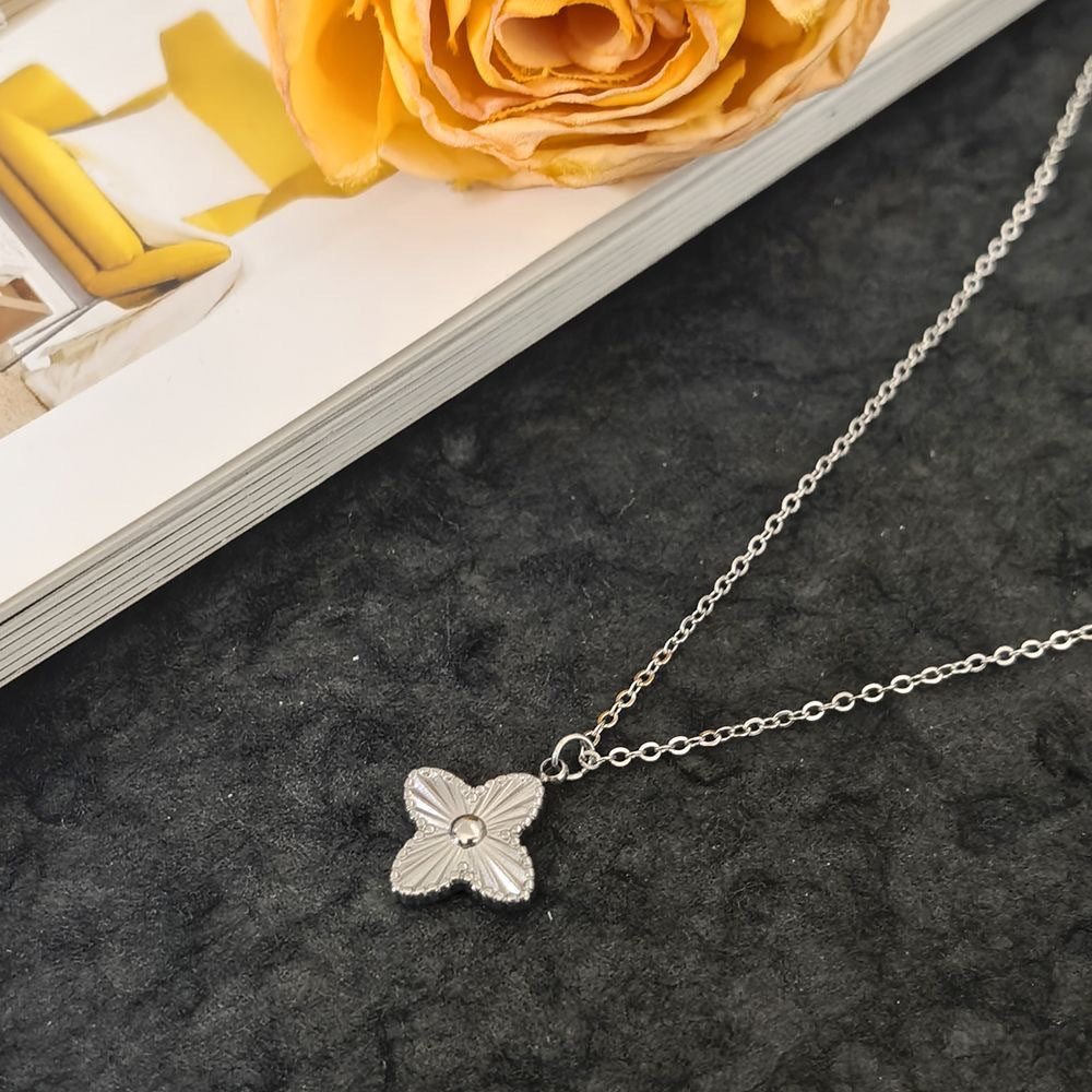 Minimalist Four-Leaf Clover Plant Titanium Steel Plated Pendant Necklace for Unisex