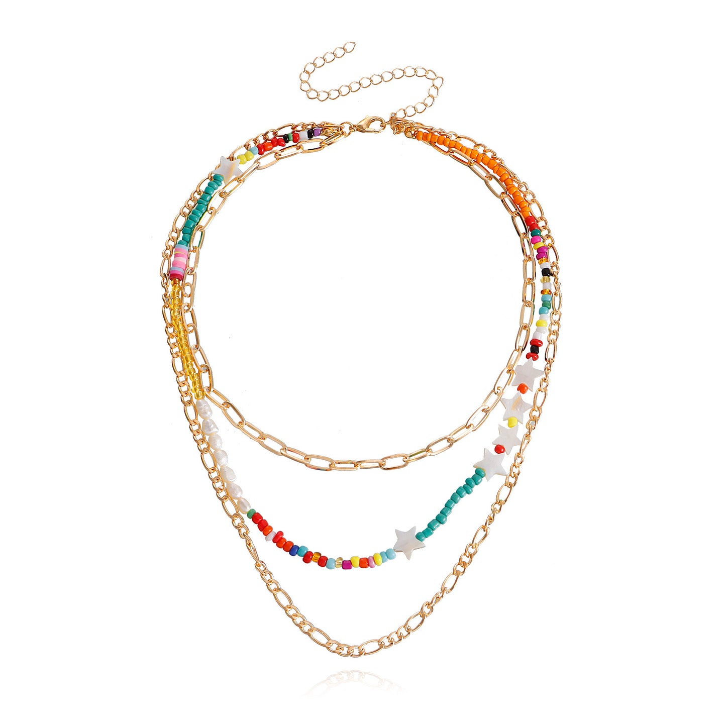 Bohemian Multilayer Colorful Beaded Star Necklace in Alloy with Plated Finish