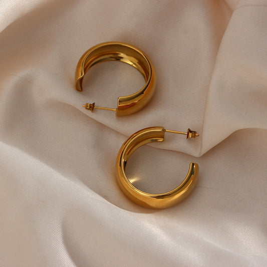 Orecchini a Cerchio Rotondi Geometrici Minimalisti di Moda in Acciaio Inossidabile Placcato Oro 18K da Donna
