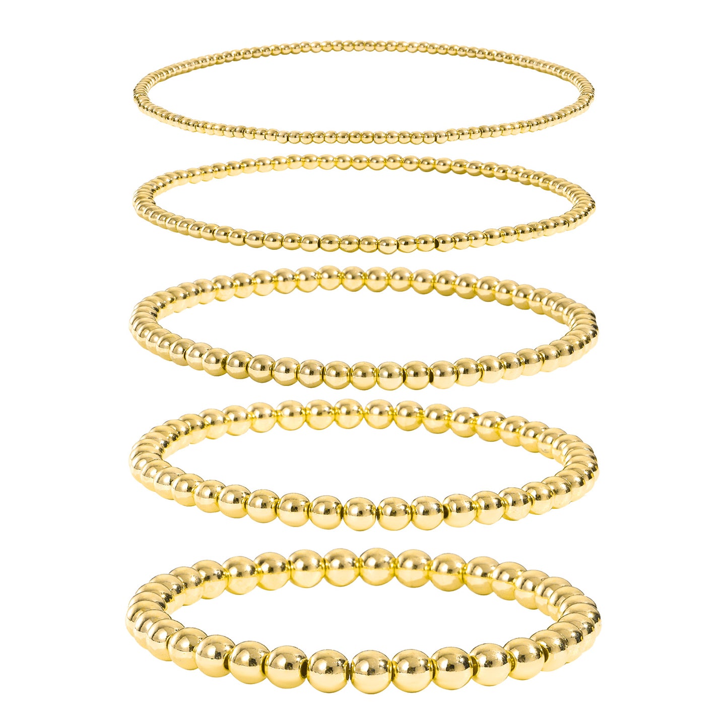 18K Gold Plated Round Brass Bead Stretch Bracelet