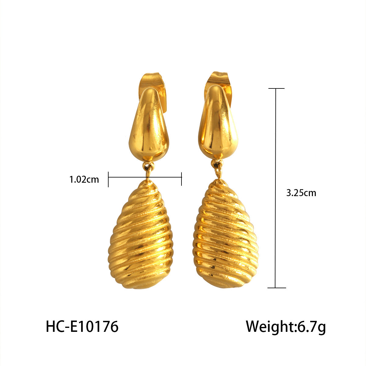 Ins Style 18K Gold Plated Stainless Steel Waterdrop Geometric Threaded Stud Earrings for Women