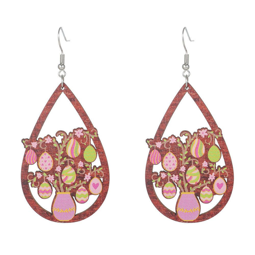 Hollow Maple Leaf Teardrop Wood Plated Earrings