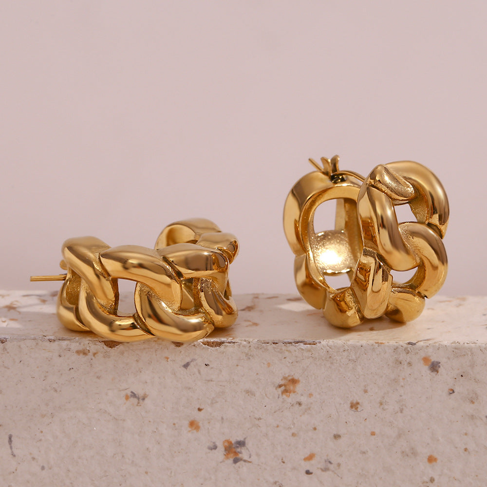 Orecchini a Cerchio Geometrici alla Moda in Acciaio Inossidabile da Donna con Placcatura in Oro 18K