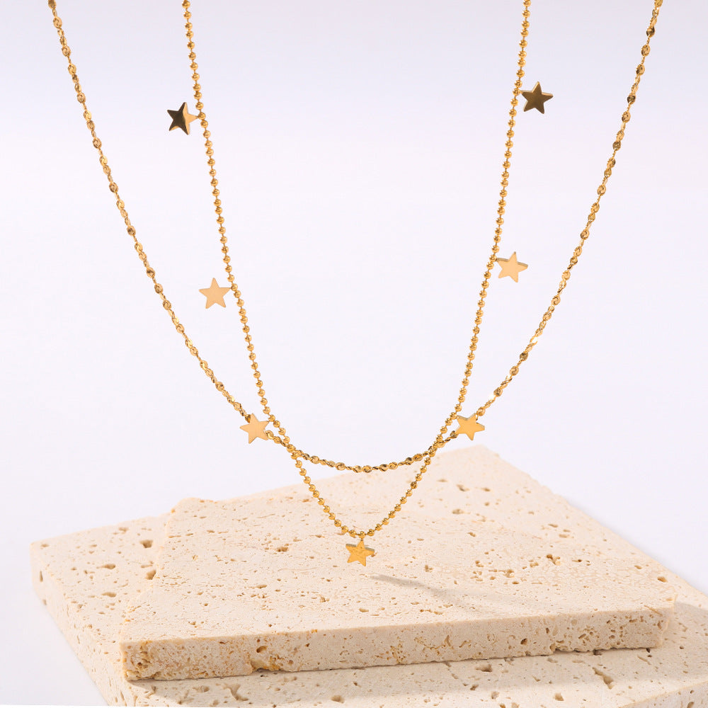 Minimalist Star-Shaped Titanium Steel Pendant Necklace with Vacuum Plated 18K Gold Finish Double Layer O-Chain for Women