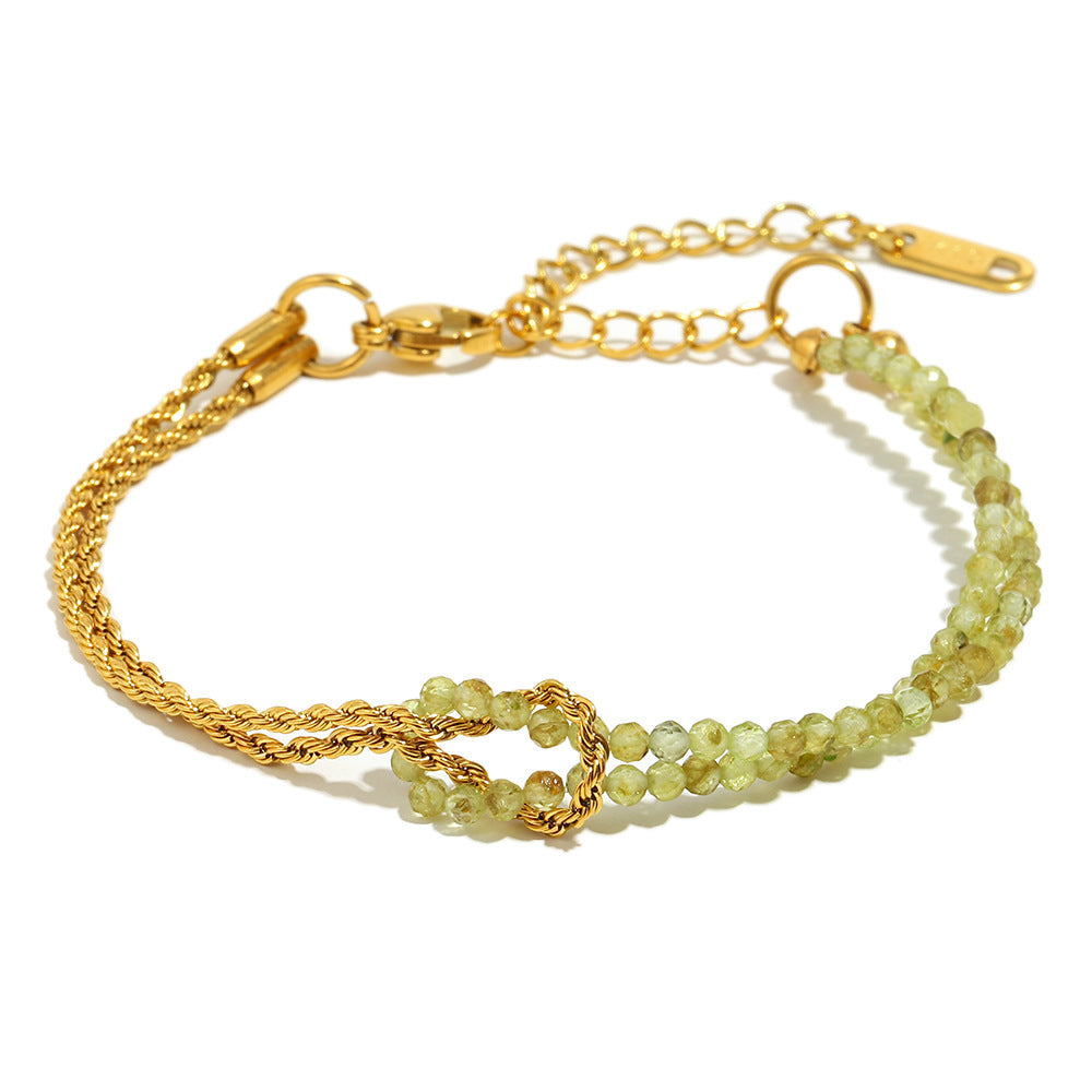 Bracciale a catena ritorta in acciaio inossidabile geometrico alla moda con placcatura in oro 18 carati e dettagli in pietra naturale da donna