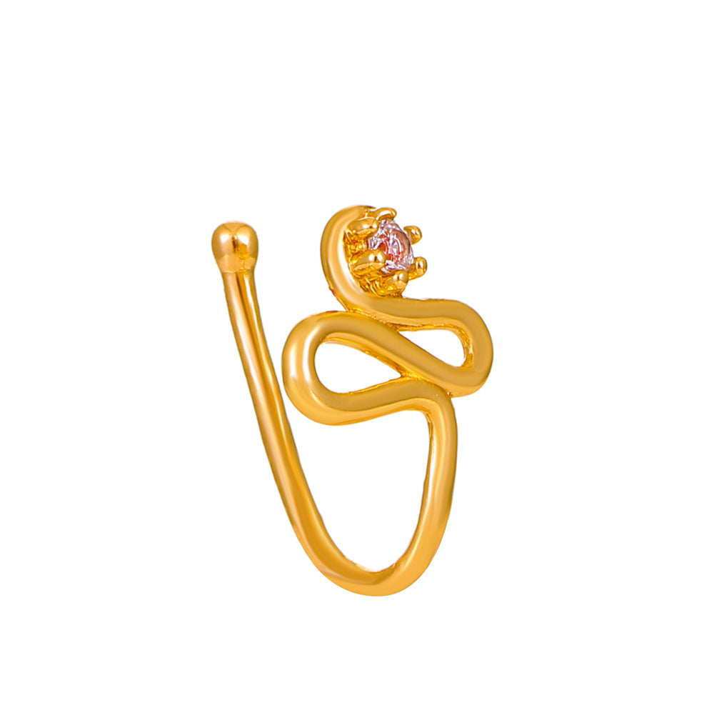 Clip per il naso a forma di U con stella e cuore placcata in rame vintage con zirconia cubica