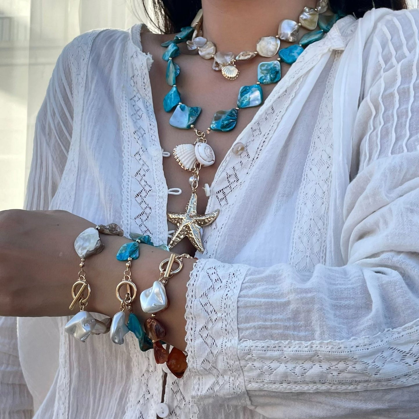 Sweet Geometric Star Shell Alloy Plated Necklace for Women