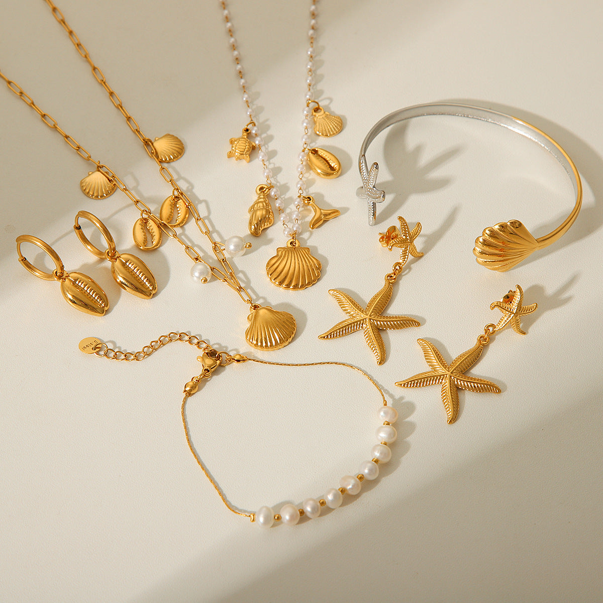 Minimalist Starfish Pendant Necklace with Stainless Steel Chain and Pearl Accents for Women