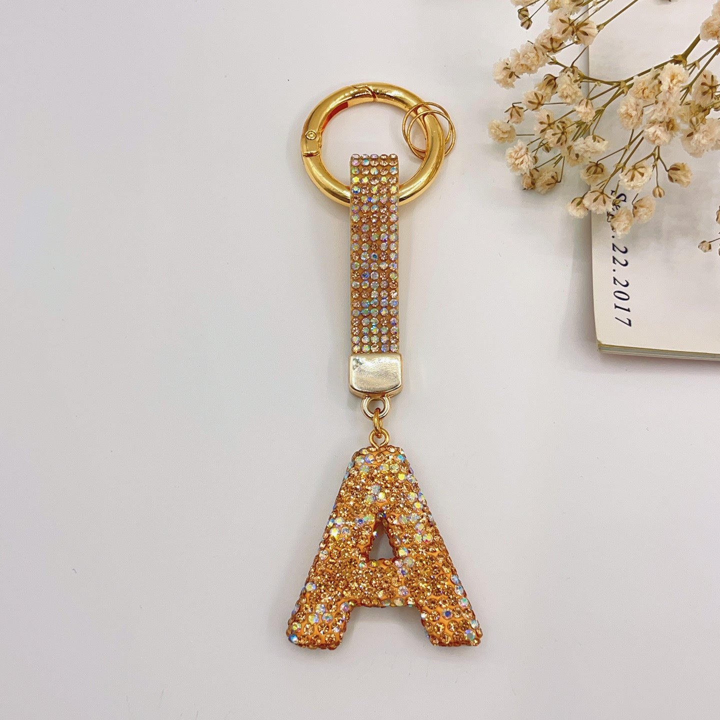 Sweet Rhinestone Inlay Letter Resin Keychain Charm Bar