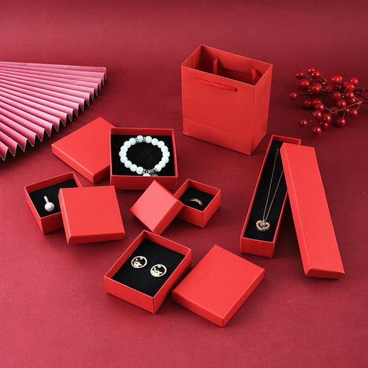 Red Rigid Paper Jewelry Box for Earrings Bracelets Necklaces Rings and Pendants with Foam Insert