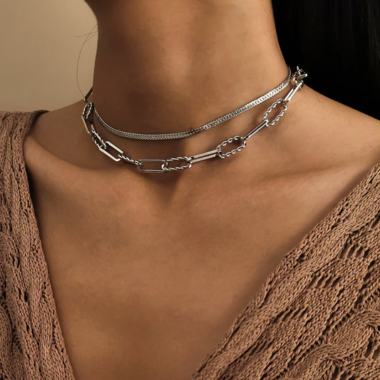 Minimalist Hip Hop Snake Chain Geometric Cross Necklace for Women