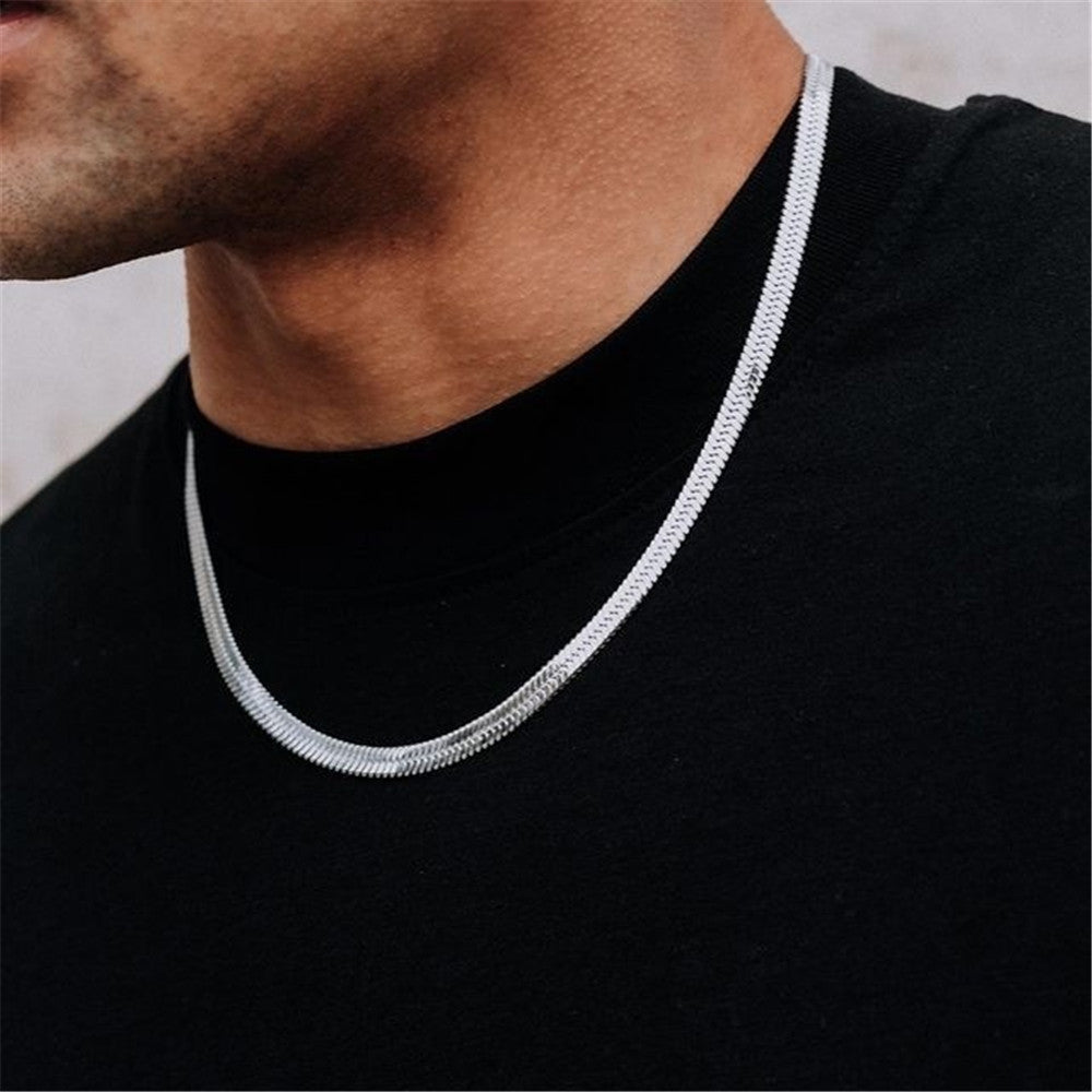Hip-hop Minimalist Geometric Stainless Steel Plated Snake Chain Necklace with Titanium Steel Pendant for Women