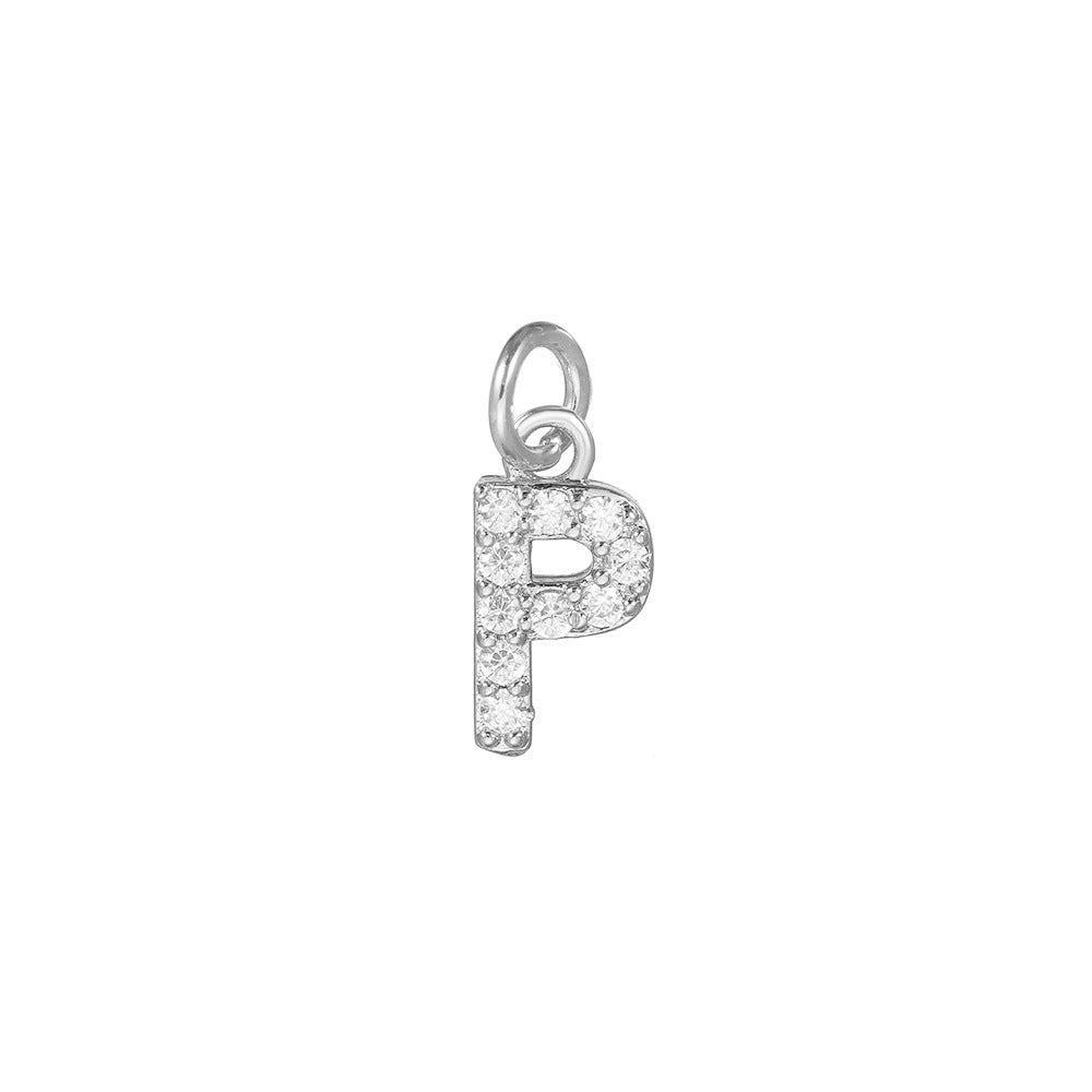 14K Gold Plated Brass Letter Pendant with Cubic Zirconia Charm Bar