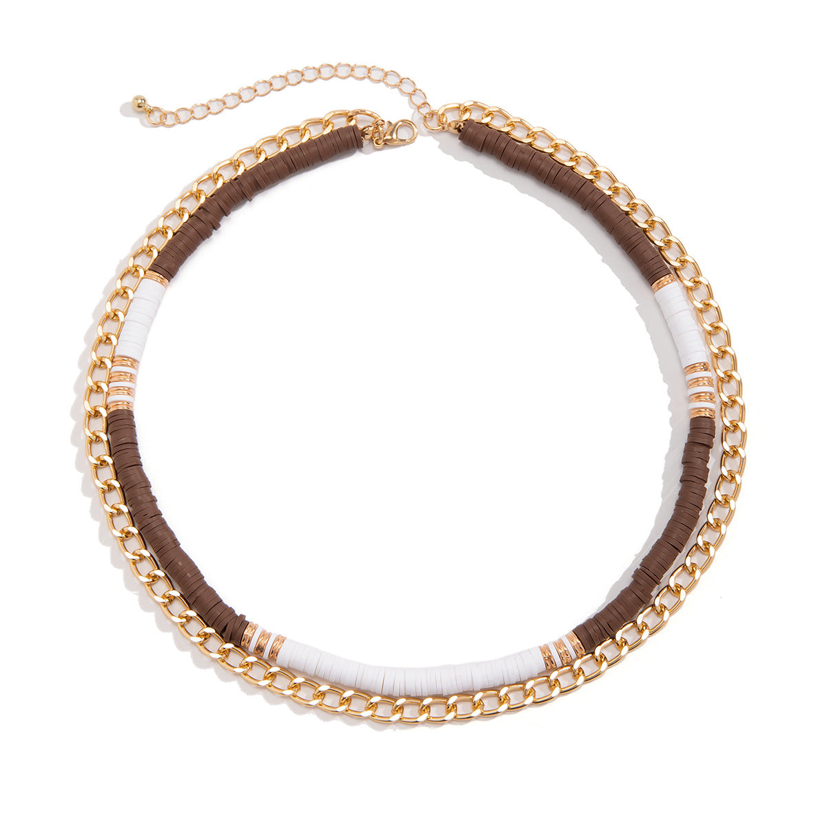 Collana retrò in stile vacanziero con forme geometriche in argilla polimerica, ciondolo in alluminio placcato e nappa decorativa