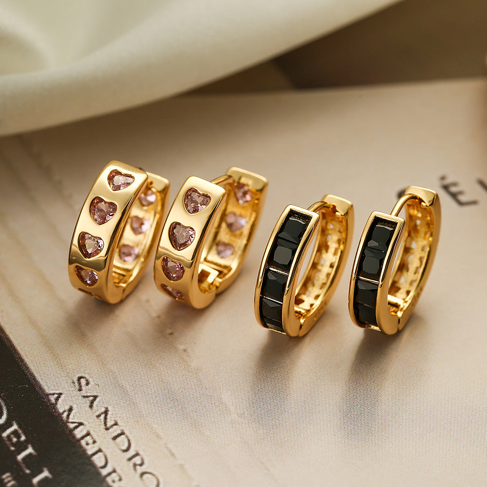Orecchini a Cerchio Geometrici da Donna in Rame Placcato Oro 18K con Zirconi Micro-Incassato, Accessorio di Moda Vintage Minimalista