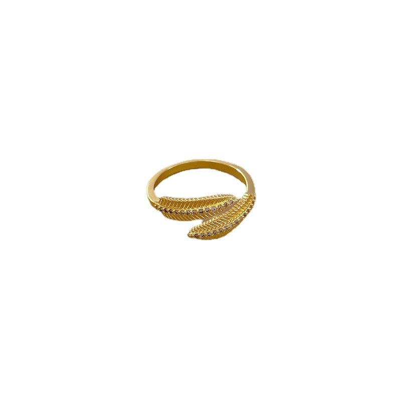Anello da donna minimalista a foglia aperta in ottone placcato oro con design a corona, anello da dito leggero di lusso