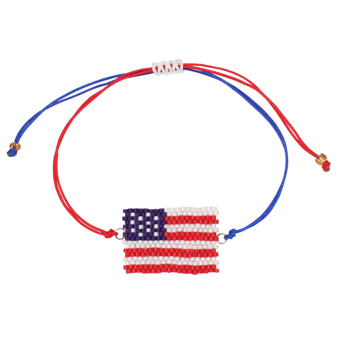 Bracciale Unisex con Cuore Tessuto a Bandiera Americana Fatto a Mano e Cordino di Filo