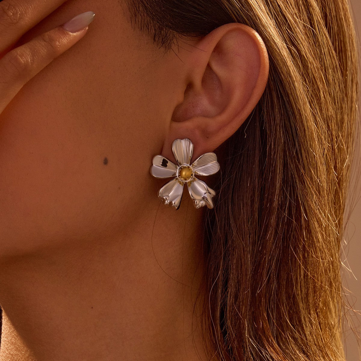 Orecchini Minimalisti Geometrici in Acciaio Inossidabile da Donna Placcati Oro e Argento