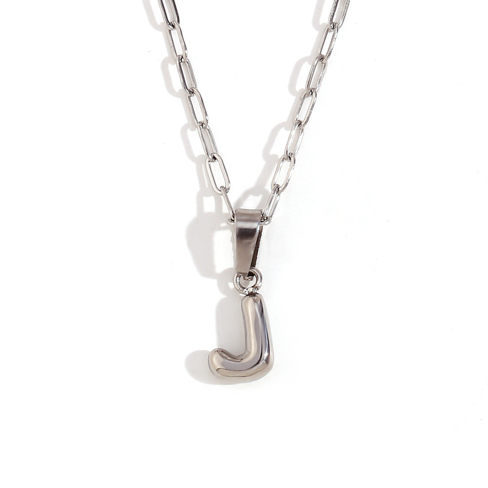 Minimalist Fashion Letter Pendant Necklace in Stainless Steel with 18K Gold Plating, Bubble-Inspired Mini Safety Pin Design for Women