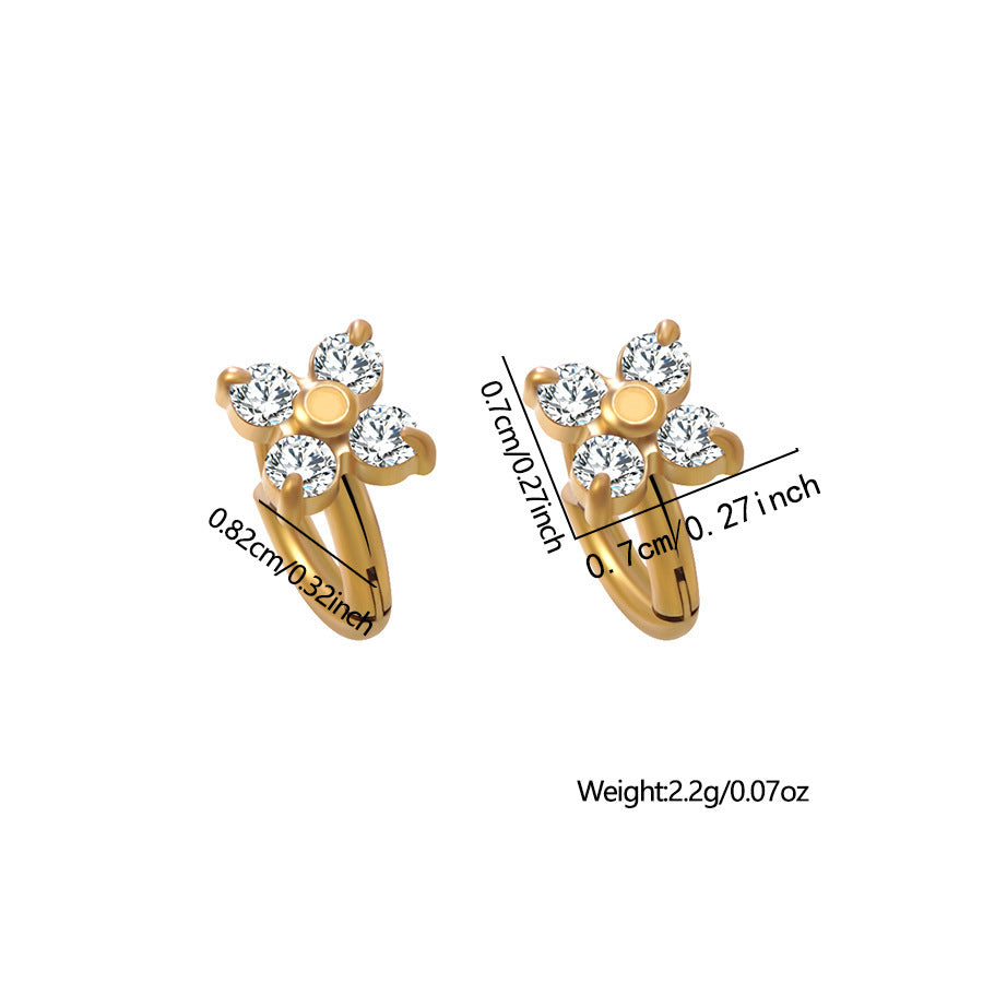 Sweet Elegant 18K Gold Plated Stainless Steel Cross Floral Necklace and Earring Set with Cubic Zirconia