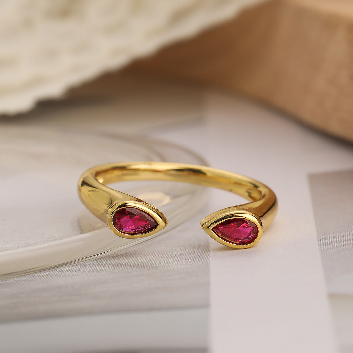 Minimalist Geometric Copper Ring for Women with Micro-Pave Zirconia Accents Adjustable Open Band