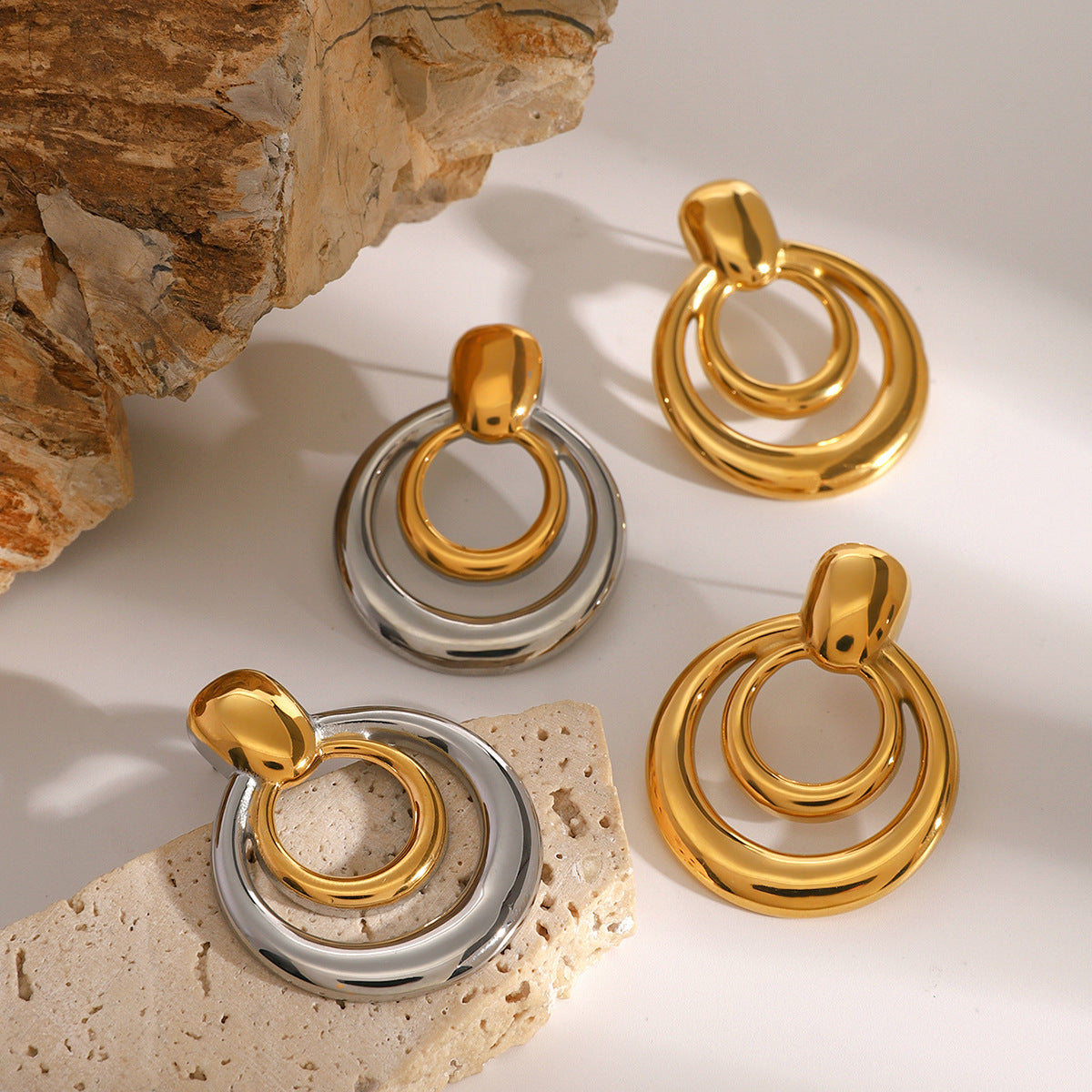 Minimalist Geometric Round Plated Stainless Steel Earrings for Women