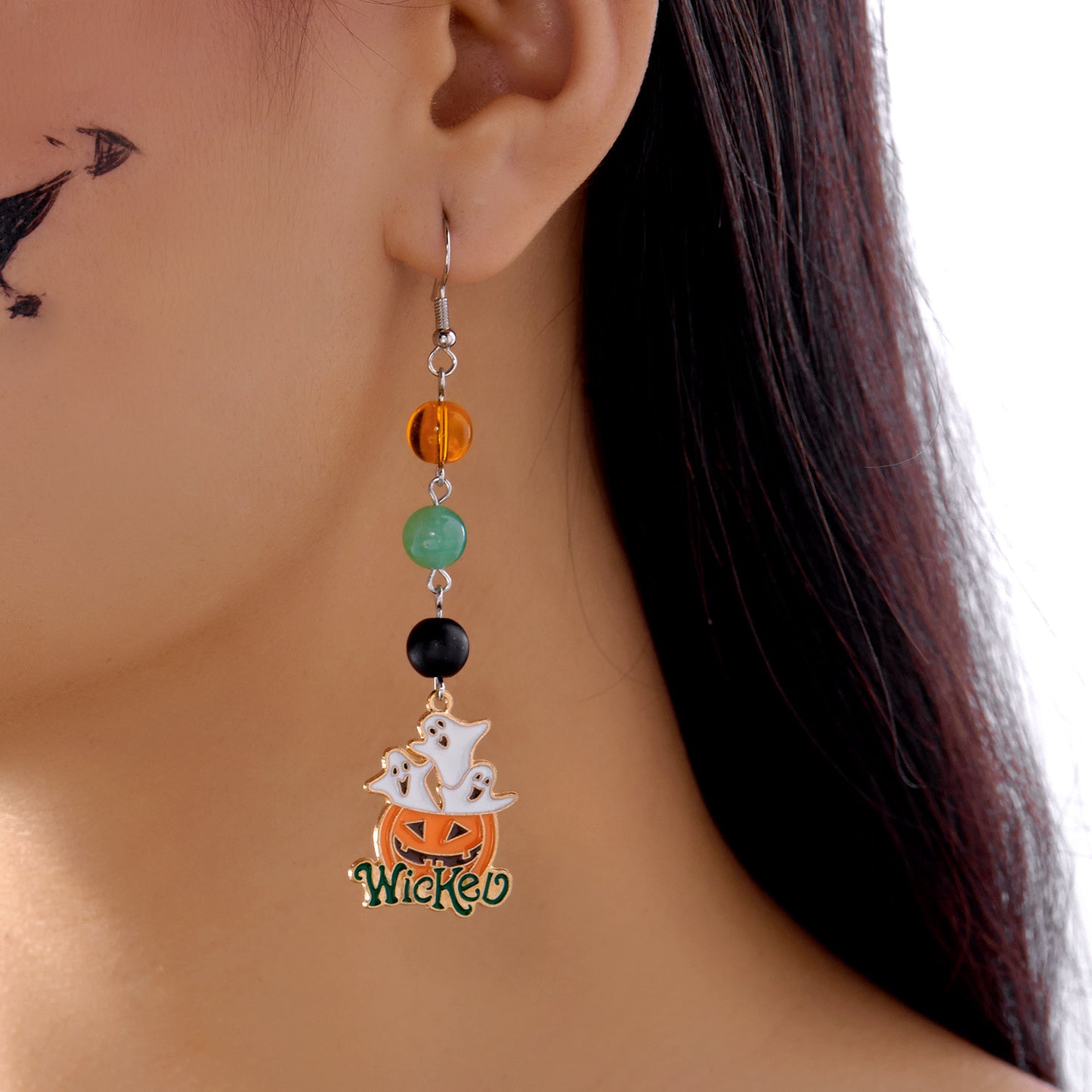 Pendientes de aro bonitos con diseño de calabaza para Halloween, para mujer, con cuerpo de aleación y acabado esmaltado