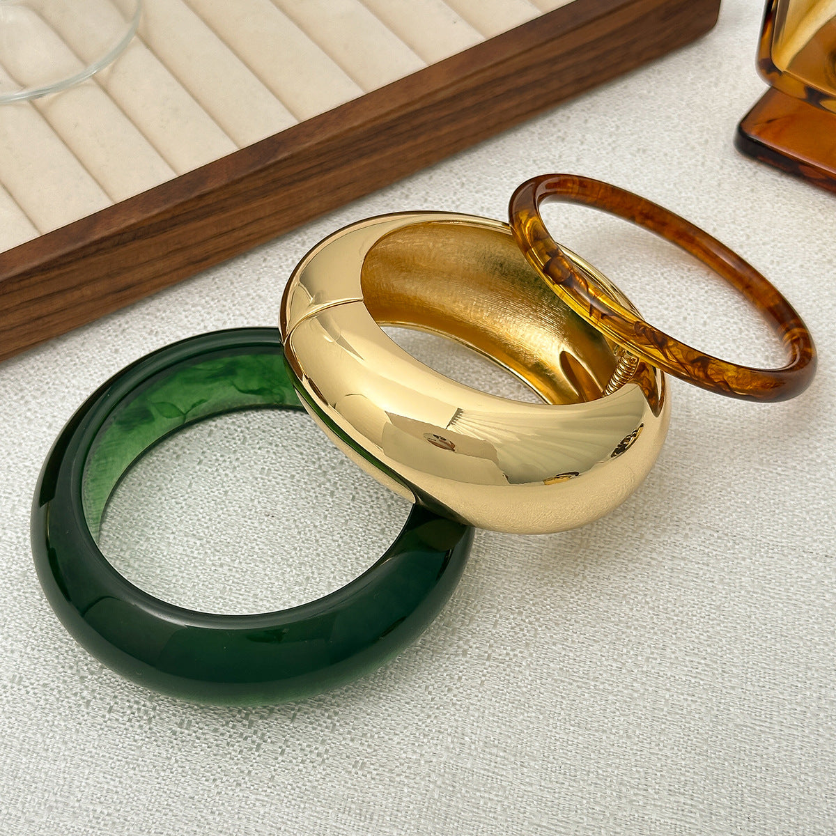 Minimalist Cold-Tone Alloy Open Bangle Bracelet for Women with Plated Finish and Translucent Ombre Effect