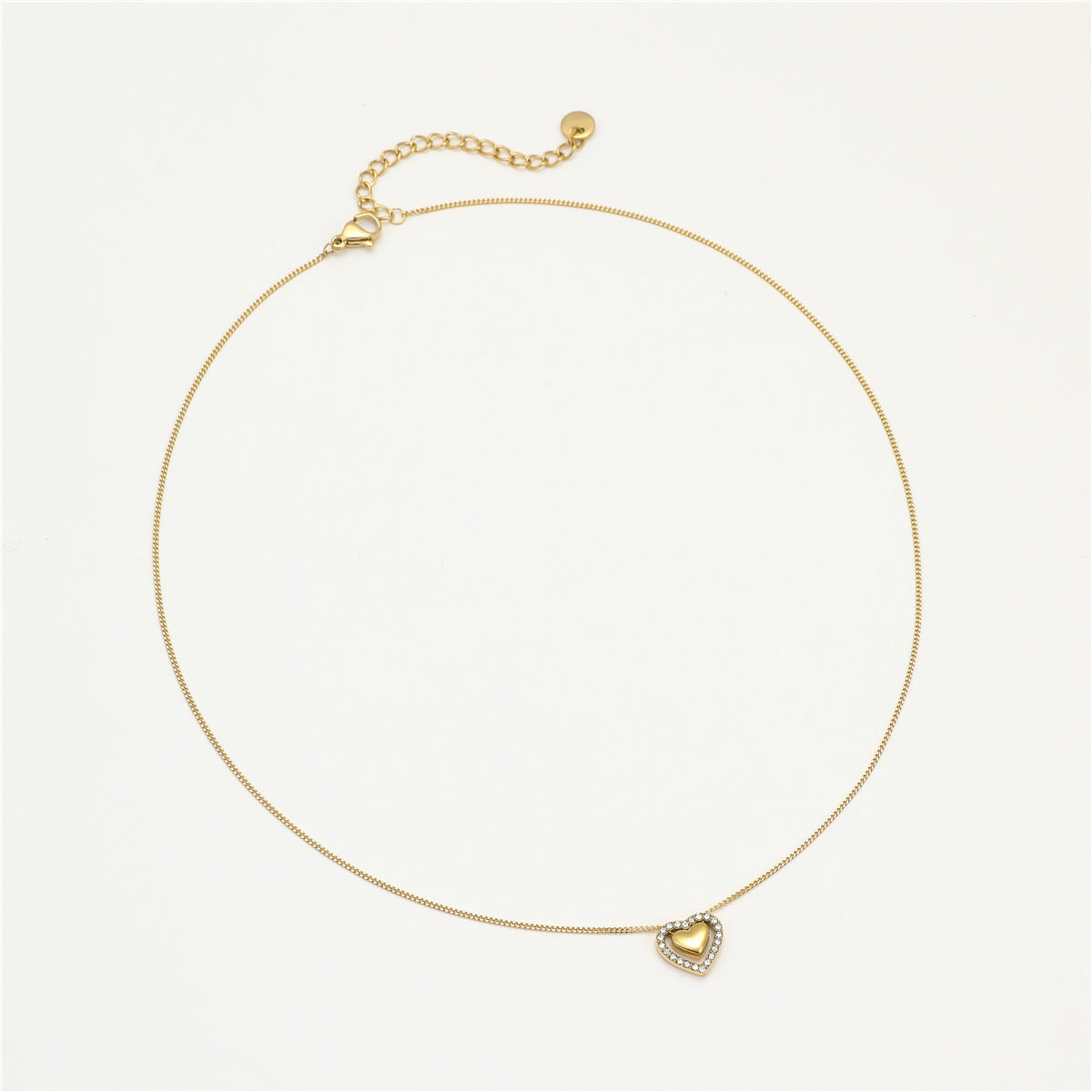 Collar con colgante minimalista de titanio en forma de corazón y circonitas incrustadas para mujer, cadena de acero inoxidable chapado a la altura de la clavícula