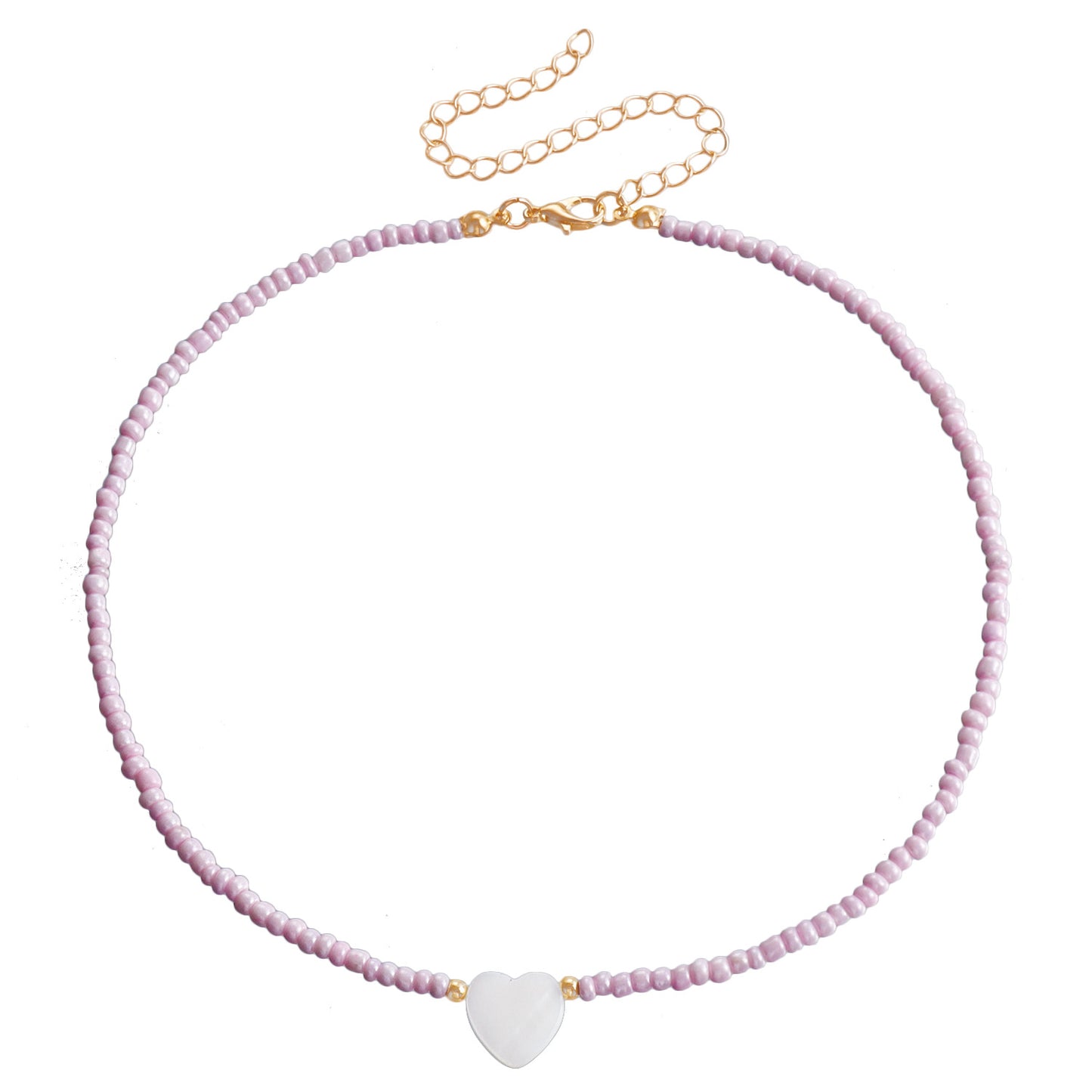 Collar con colgante de nácar en forma de corazón bohemio con cadena de cuentas para mujer