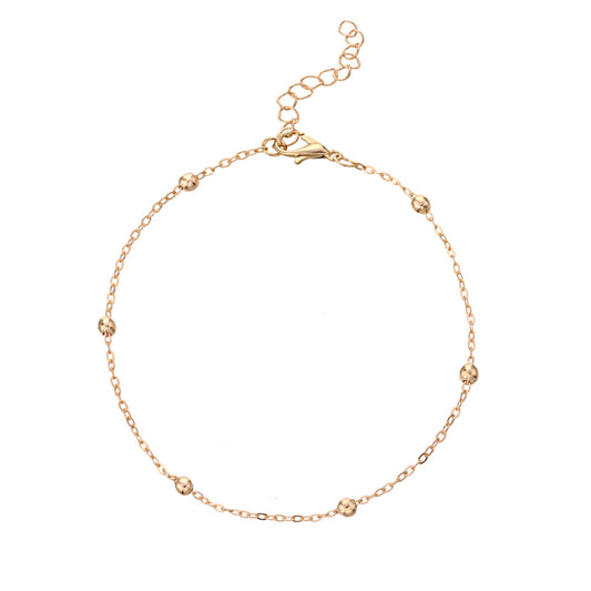 Tobillera geométrica minimalista de aleación para mujer con cuentas redondas lisas y diseño de metal hecho a mano