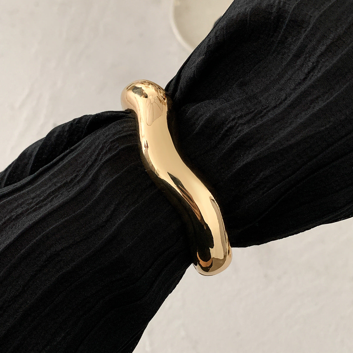 Asymmetric Oval Cut Edge Plated Alloy Wide Cuff Bracelet