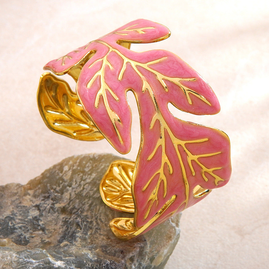 Minimalist Drip Oil Plant Shape Stainless Steel Bracelet