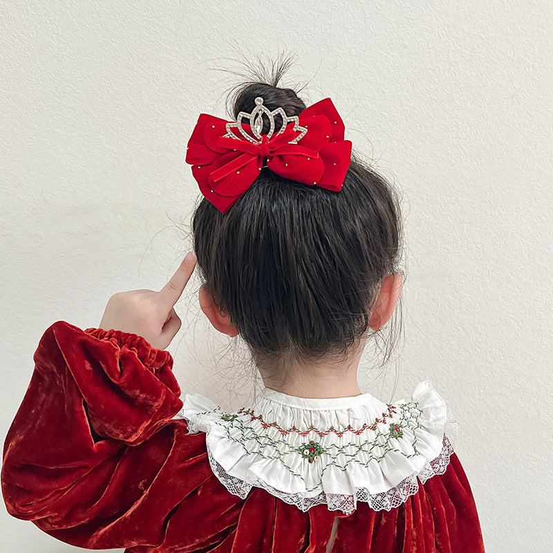 Cute Children's Bow and Crown Hair Clip for Girls in Alloy with Handcrafted Finish