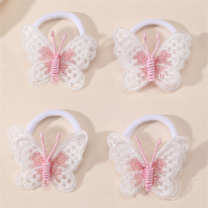 Pinza de pelo de mariposa de dibujos animados para niños hecha de tela de red con textura de punto estilo macaron pastel