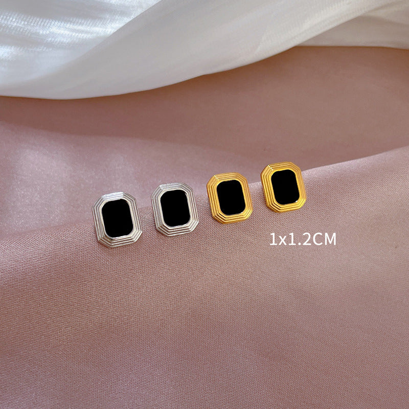 Pendientes de tuerca cuadrados minimalistas de acero de titanio y ágata para mujer, joyería elegante de tono frío para fiestas