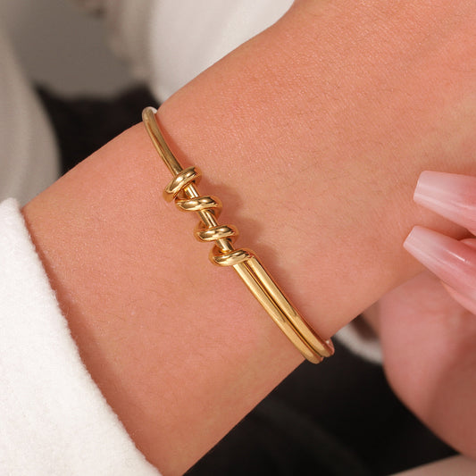 Minimalist Geometric C-Shape Knotted Round Stainless Steel Plated Open Bangle for Unisex