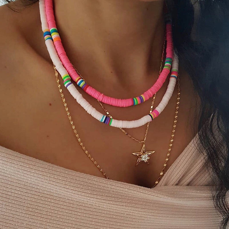 Casual Geometric Resin Beaded Ball Chain Necklace Unisex