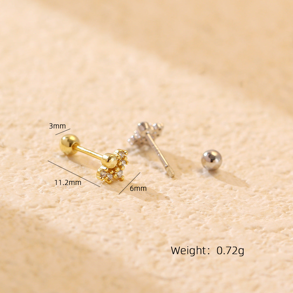Orecchini a perno con zirconi cubici in argento sterling S925, design geometrico chic, per donna